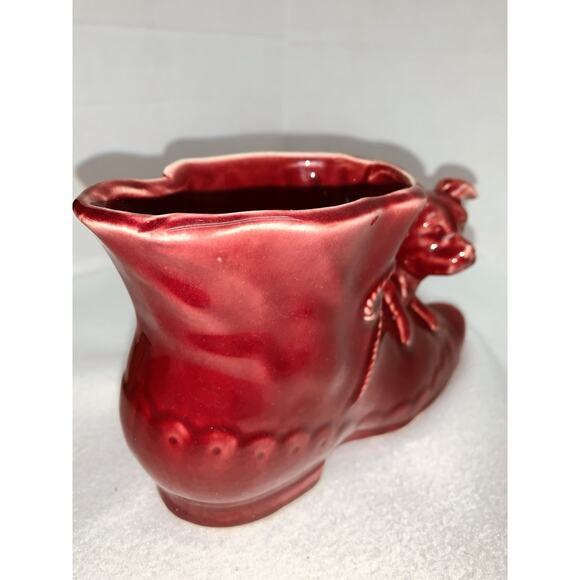 Vintage Raspberry Shawnee USA Pottery Shoe Planter With Puppy 3.25" x 7.50" - Picture 7 of 11